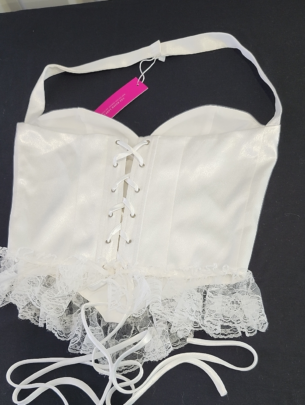 Adeirlina Empress White Lace-Trim Satin Halter Corset Top Romantic Medium NWT - Picture 3 of 9